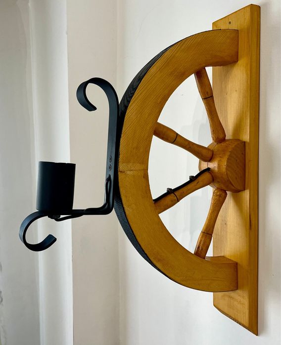 Candelabru roata lemn / lustra din roata de lemn