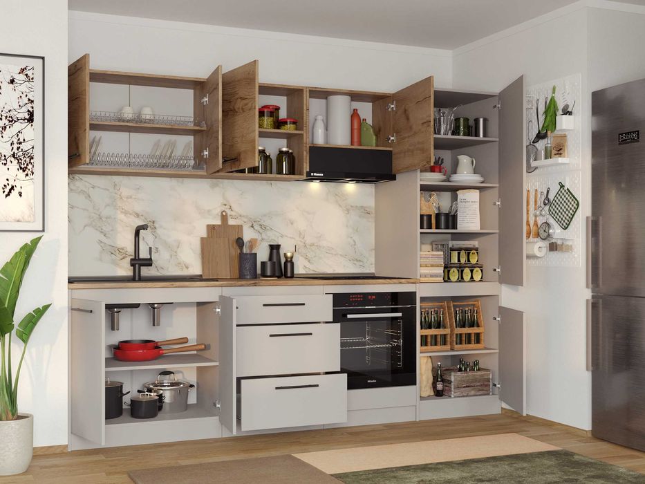 Set Mobila Bucatarie Linea 260 Casmir / Stejar C12 - Transport Gratuit