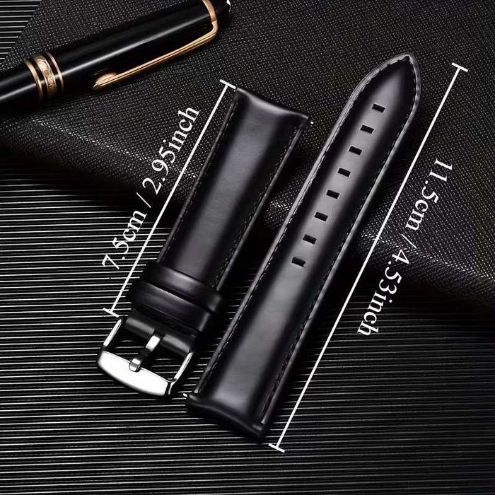 Кожена каишка за часовник – естествена кожа, черна, класически стил