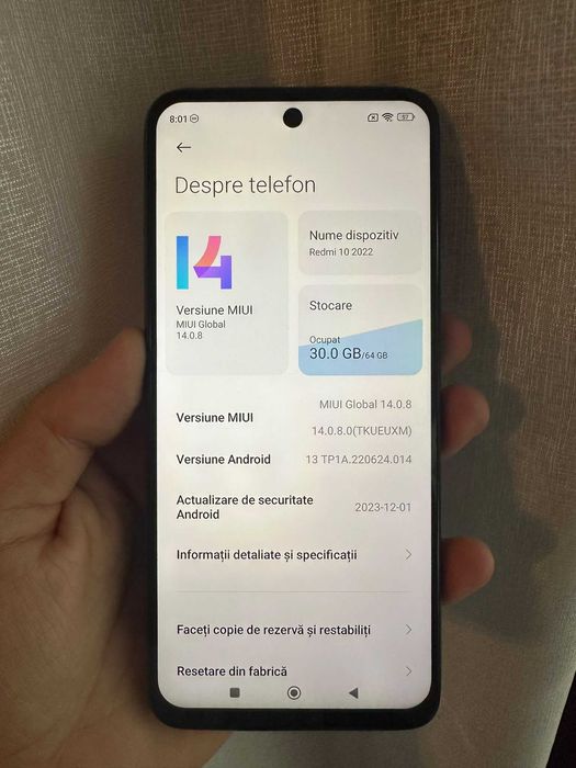 Xiaomi Redmi 10 2022 64 GB 4+1 GB RAM Negru Bateria tine bine