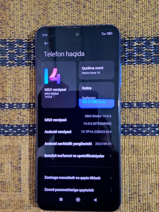 Redmi note 10 5g 

Тип: смартфон
ОС: Android 13 (MIUI