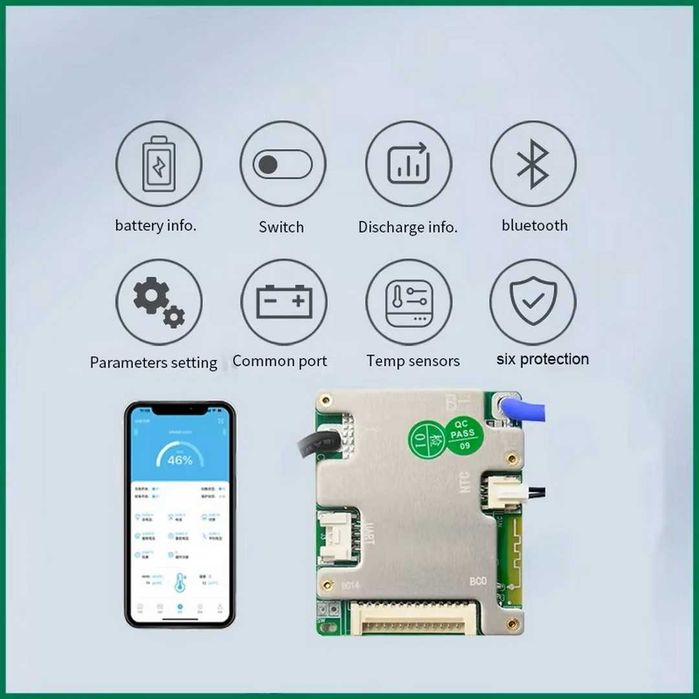 Smart Bluetooth  BMS 7s 8s 9s 10s 11s 12s 13s 14S 15S 16S 17S + Bluetooth inclus App smart monitorizare configurare