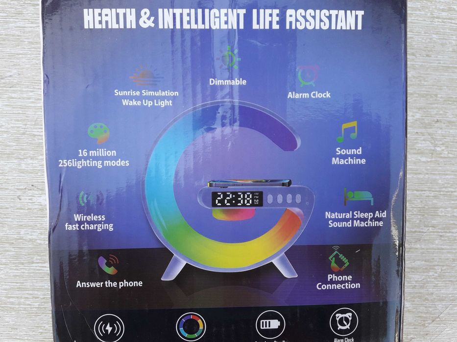Мултифункционална Bluetooth колонка G63 – с RGB светлинни ефекти, безжично зареждане и часовник