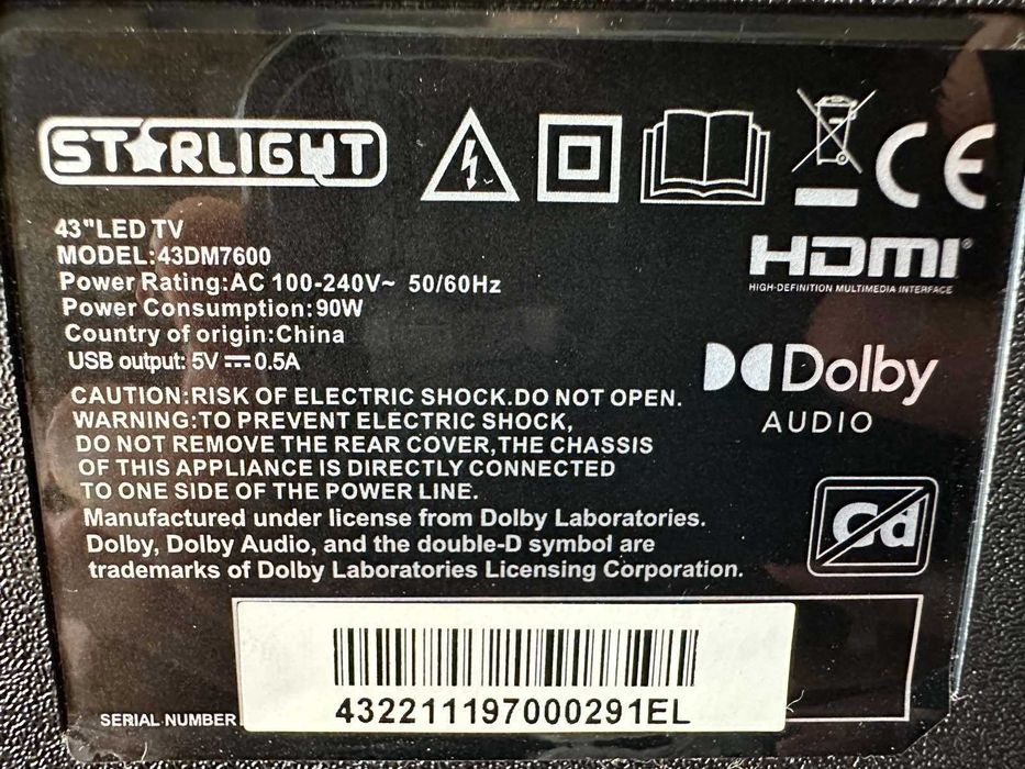Телевизор Star-Light 43DM7600, 43", Smart, 4K Ultra HD, LED