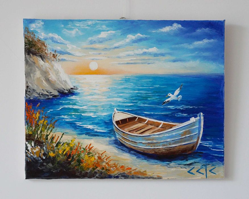 "Морски отдих" Картина 40х50см, Маслена живопис с шпакла