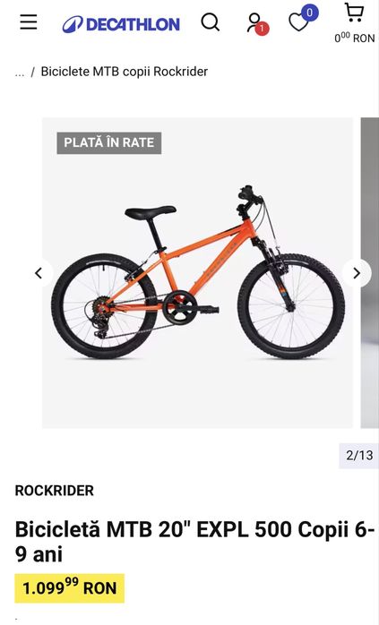 Bicicletă MTB 20" EXPL 500 Copii 6-9 ani