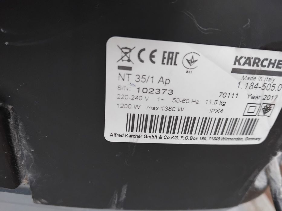 Прахосмукачка Wurth/Karcher Контакт АвтоТупалка Сухо Строителство Гипс Картон