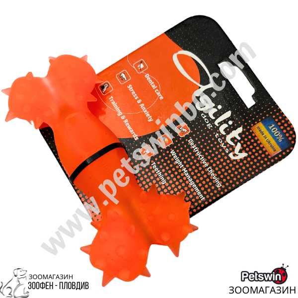 Гумена Играчка за Куче-12/15см-Кокал с Шипчета-Оранжев цвят-Agility-2