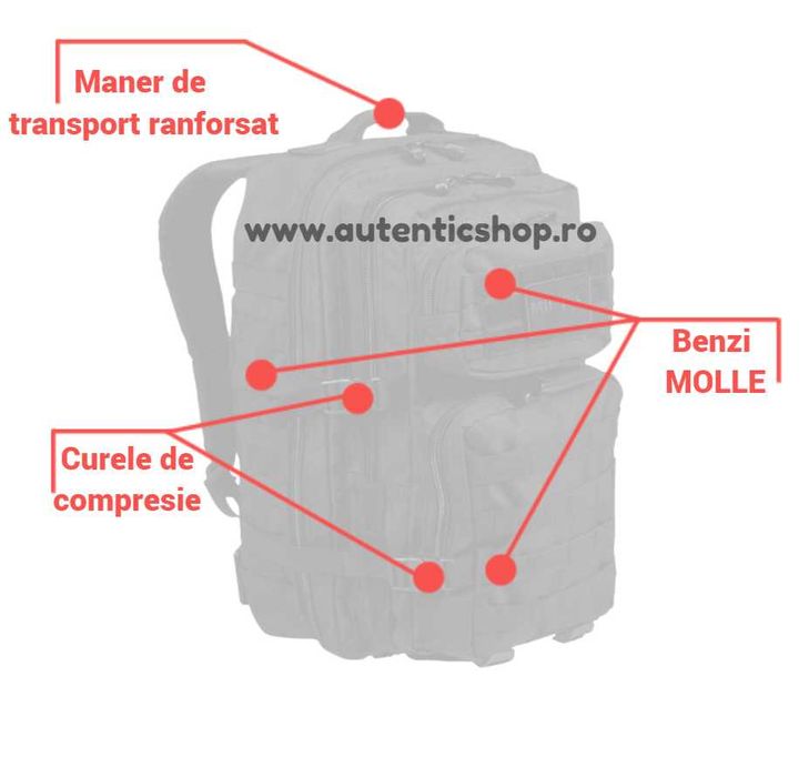 RUCSAC Militar Mil-Tec 36 Litri - Geanta MILTEC Camuflaj Stil Combat Uniforma Armata Impermeabil Curea de Talie - Vegetato Woodland - SKU 14002242
