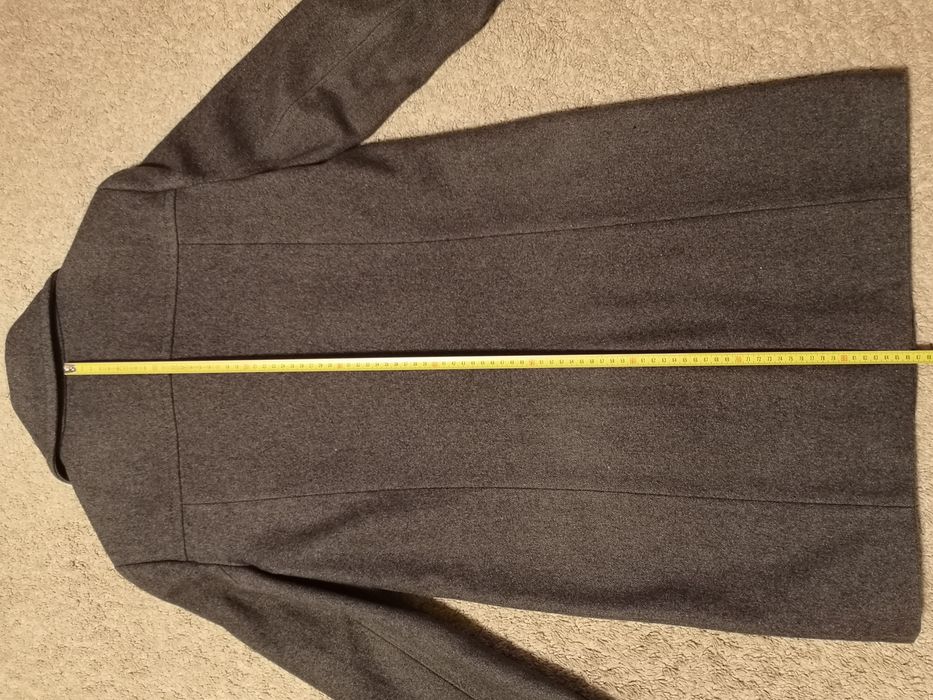 Palton Mango gri lână 62%, model drept, două rânduri nasturi, mărime M