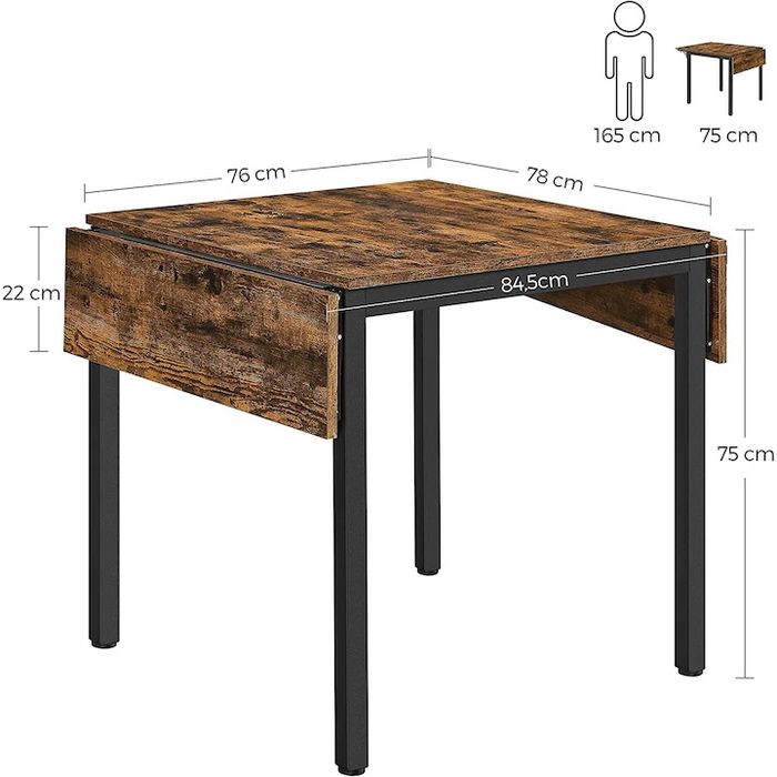 VASAGLE Masa de bucatarie sau living, extensibila, pentru spatii mici, stil industrial 75x78x85/120cm maro, scaunele nu sunt incluse , noua