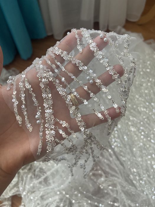 5 m dantela ivory cu paiete pentru rochie de mireasa