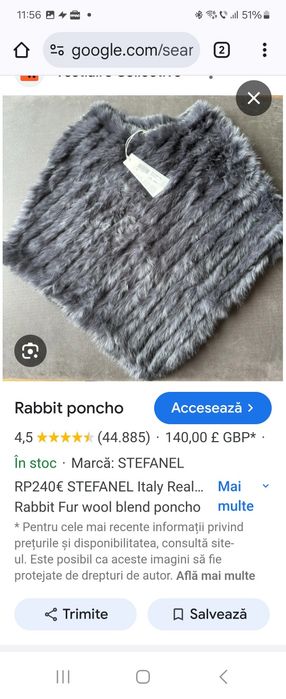 Poncho stefanel, blana iepure,nou
