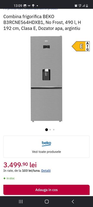 Frigider Beko cu bazin nou