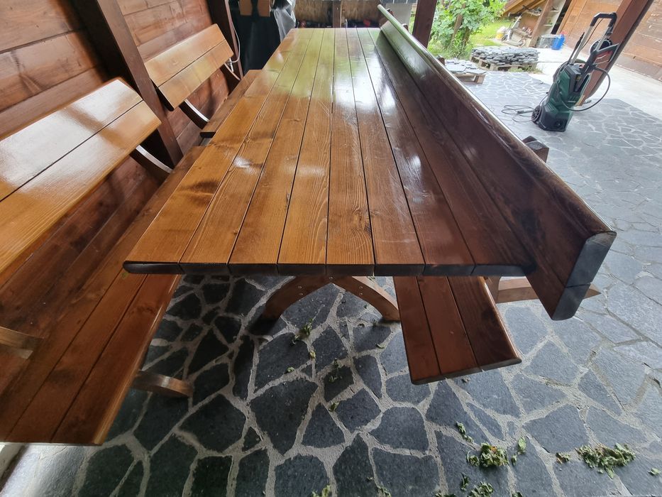 Vand set de masa si banci pt terasa din lemn masiv 3m lungime