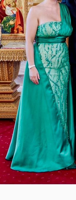 Rochie nașa verde,2 în 1  ,din dantelă și paiete
