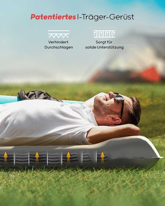 Saltea gonflabila cu perna, Qpau, cu pompa incorporata, 136x195cm