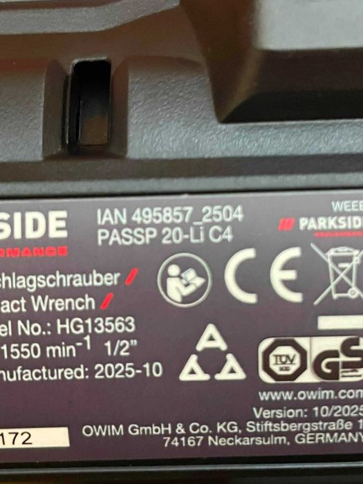 Ударен гайковерт PARKSIDE PERFORMANCE 20V PASSP 20-Li C4 1/2, без батерия и зарядно