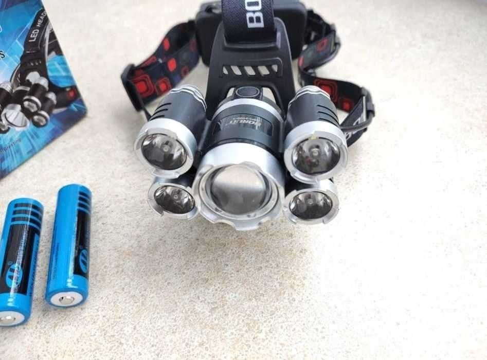Lanterna de Cap Boruit 5 Led uri Cree Zoom 2 Acumulatori puternica Nou