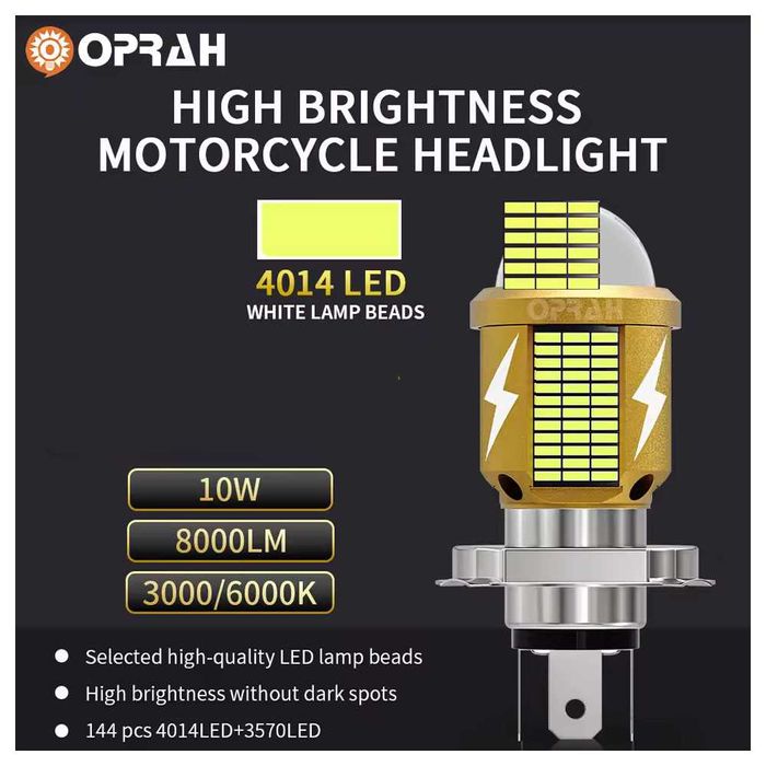 100W LED Крушка за Мотоциклет H4 – Бяла Светлина 12V–80V IP68