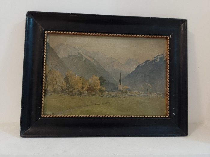 Tablou vechi lucrare încadrată într-o ramă din lemn masiv , dimensiuni