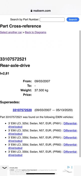 Cardan bmw seria 1 204 cai 123d biturbo piese diferential 2.81 e90 e92