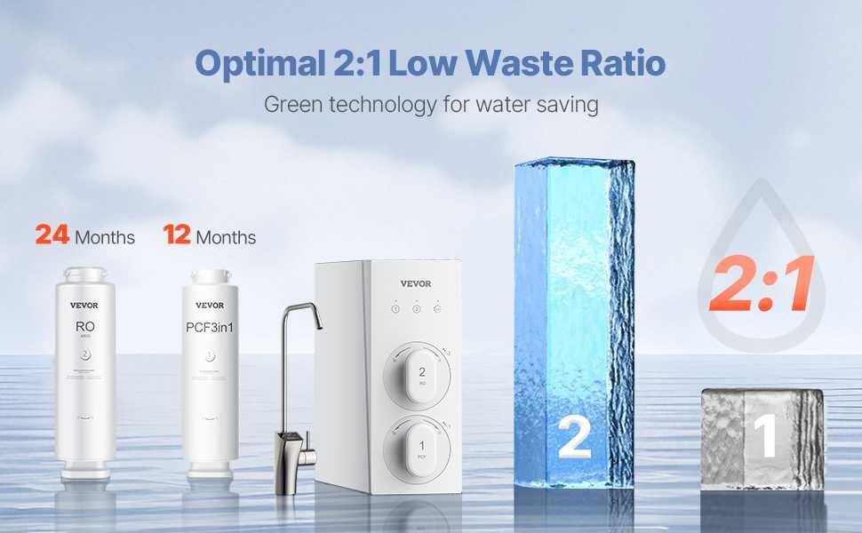 VEVOR Система за обратна осмоза 800 GPD, 8-степенна, безрезервоарна