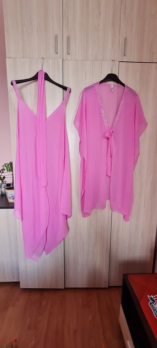 MAGISTRAL плажен розов комплект от рокля и топ/ туника с камъни