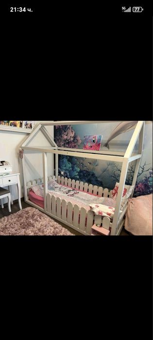 Детско легло от дърво с матрак алое вера къща 200/90