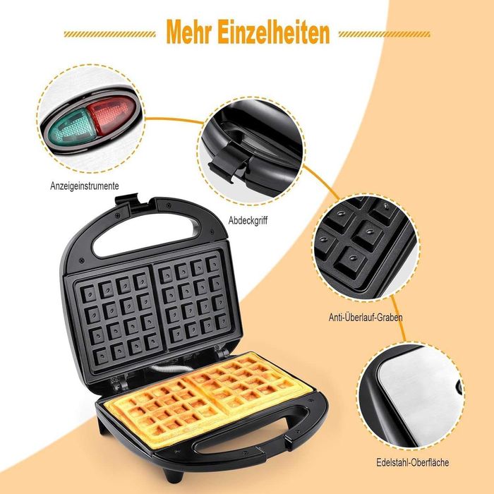 Белгийски гофретник YASHE 750 W, Незалепващо покритие