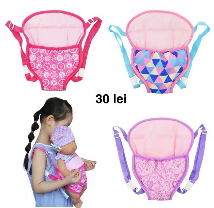 Papusa Reborn bebelus realist cu corp silicon textil marsupiu carut