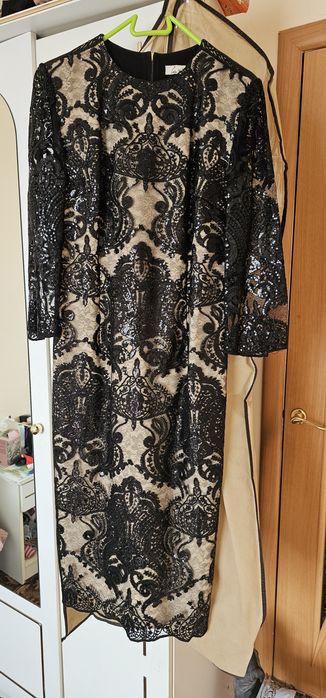 Вечернее платье (кружевом, экокожа)