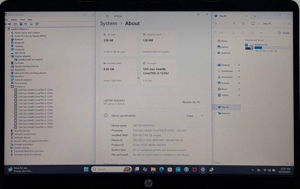 Новый ноутбук HP Laptop 15-dy5885, Intel Core i5 1235 8/256