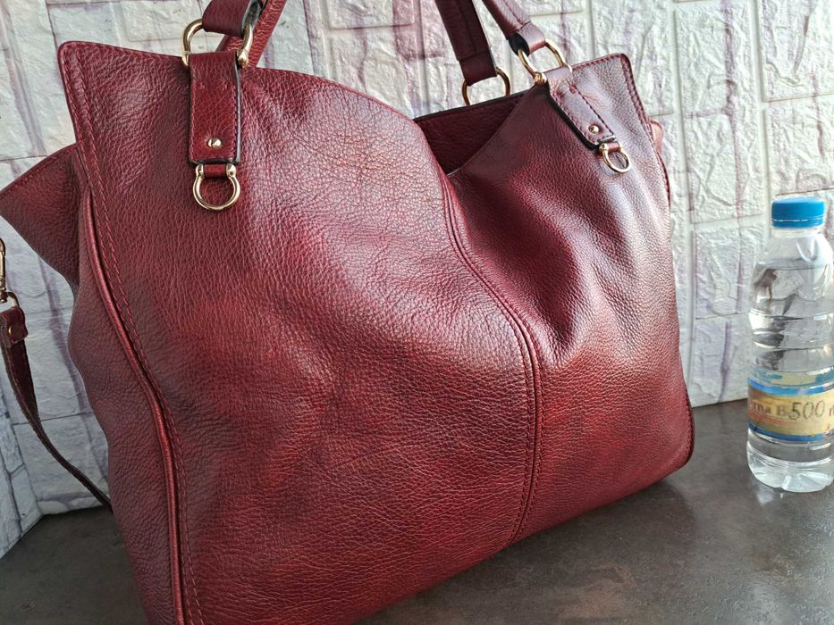 дамска чанта,голяма червена кожена торба Сhristian berg-естествена кожа