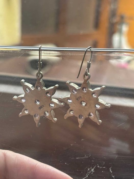 Cercei indieni/argint 925+ametiste/diametru 3,2cm+agățătorile/15g.