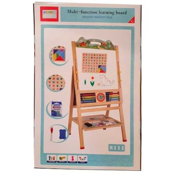 Tablă de scris, magnetică, 2fețe, înălțime reglabilă, din lemn,cu abac