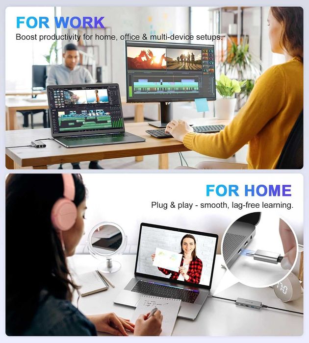 UtechSmart USB C хъб, Ethernet многопортов адаптер 6 в 1 USB C към HDMI докинг станция