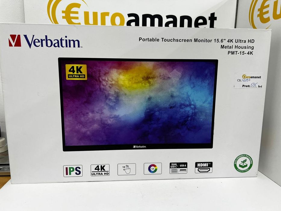 Monitor portabil Verbatim Touchscreen PMT-15-4K -I-
