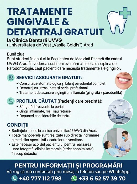 Tratamente gingivale și Detartraj GRATUIT – Clinica Dentară UVVG