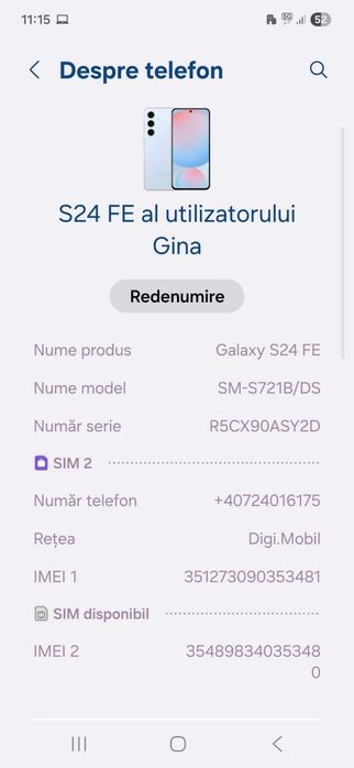 Telefon Samsung Galaxy S24FE 8GB/128GB + Husa originala Samsung