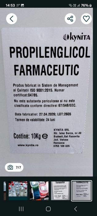 Bază țigarea electronică glicerina vegetală vg 99.9% și propilenglicol 99.5 %