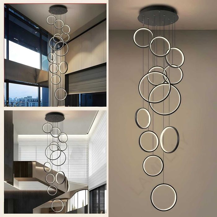 Lustra LED moderna 12 inele, dimabila, telecomanda, pentru tavan inalt