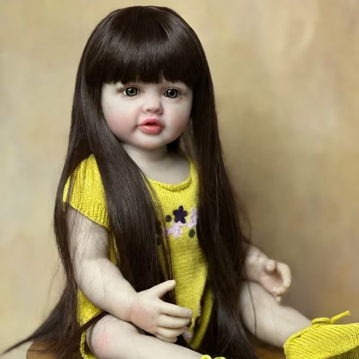 GUESSBELLY 55 см 22 инча Реалистична винилова кукла бебе момиче, дълга кафява коса, принцеса, кукла за малки деца, играчка, коледен подарък за рожден