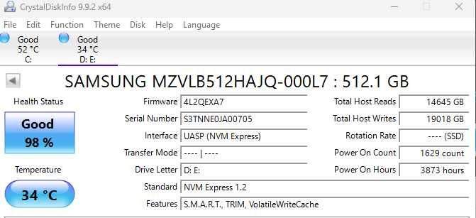 2 x SSD SAmsung NVMe M2 512GB MZVLB512HBJQ-000L7