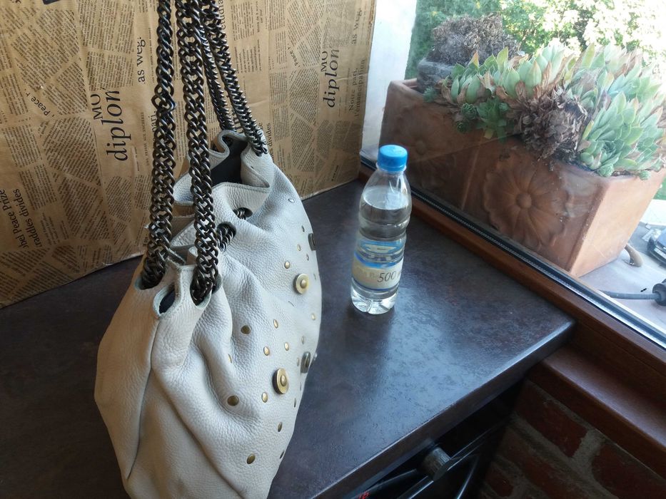 дамска чанта бежова,кожена торба-естествена кожа