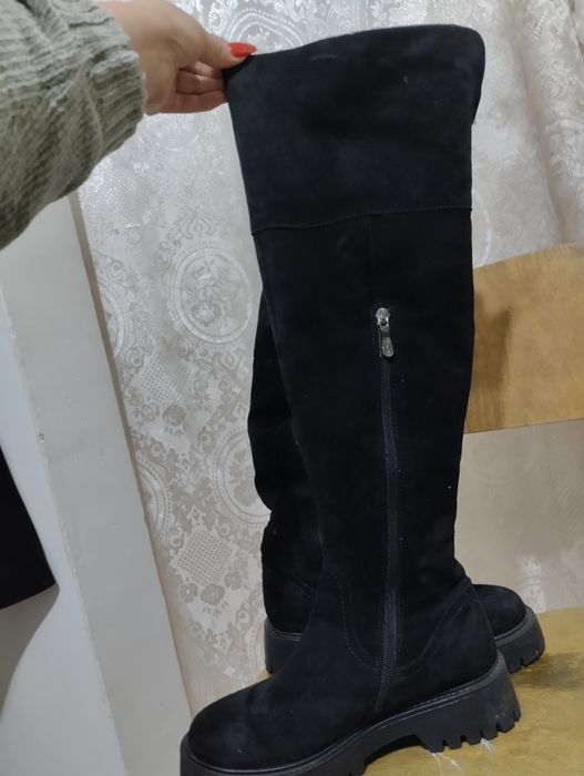 Натуральная замша ботфорт