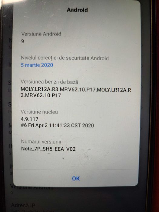 Telefon mobil Ulefone Note 7P RAM 3GB ROM 32GB 4G Android 9 Amprenta