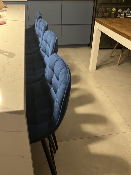 Scaune bar/ stil nordic/ catifea albasta