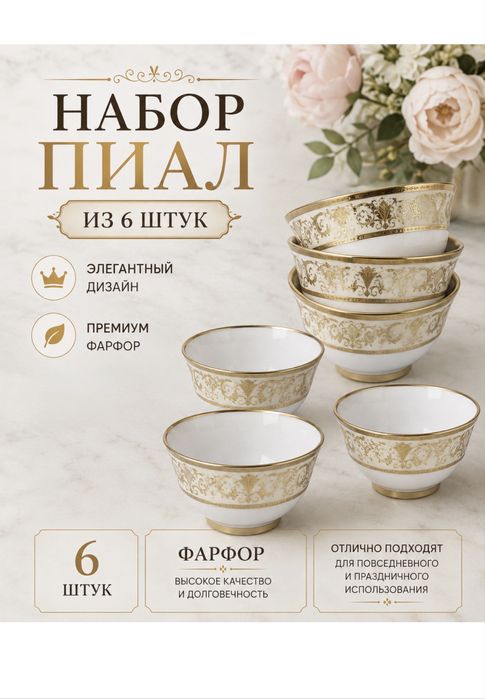Набор пиал из 6 шт фарфор