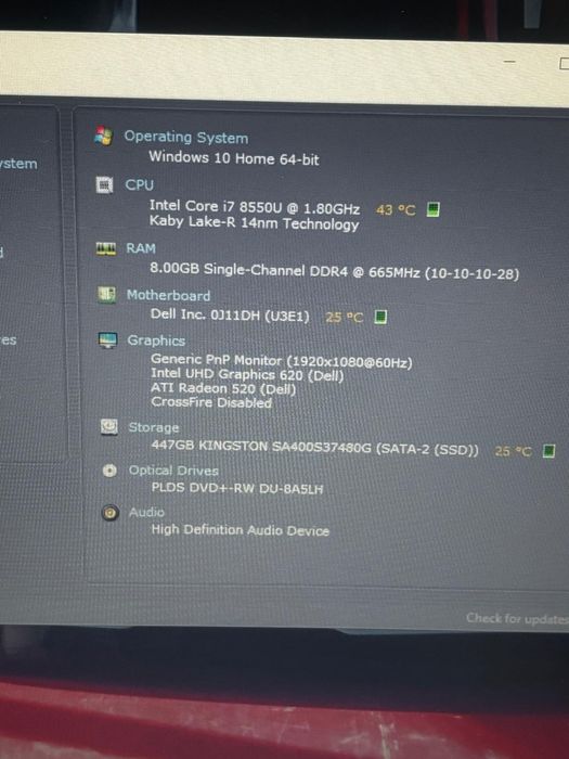 Dell 15,6 inch• procesor i7-8th gen (i7-8550u) • Se vinde fara ssd•